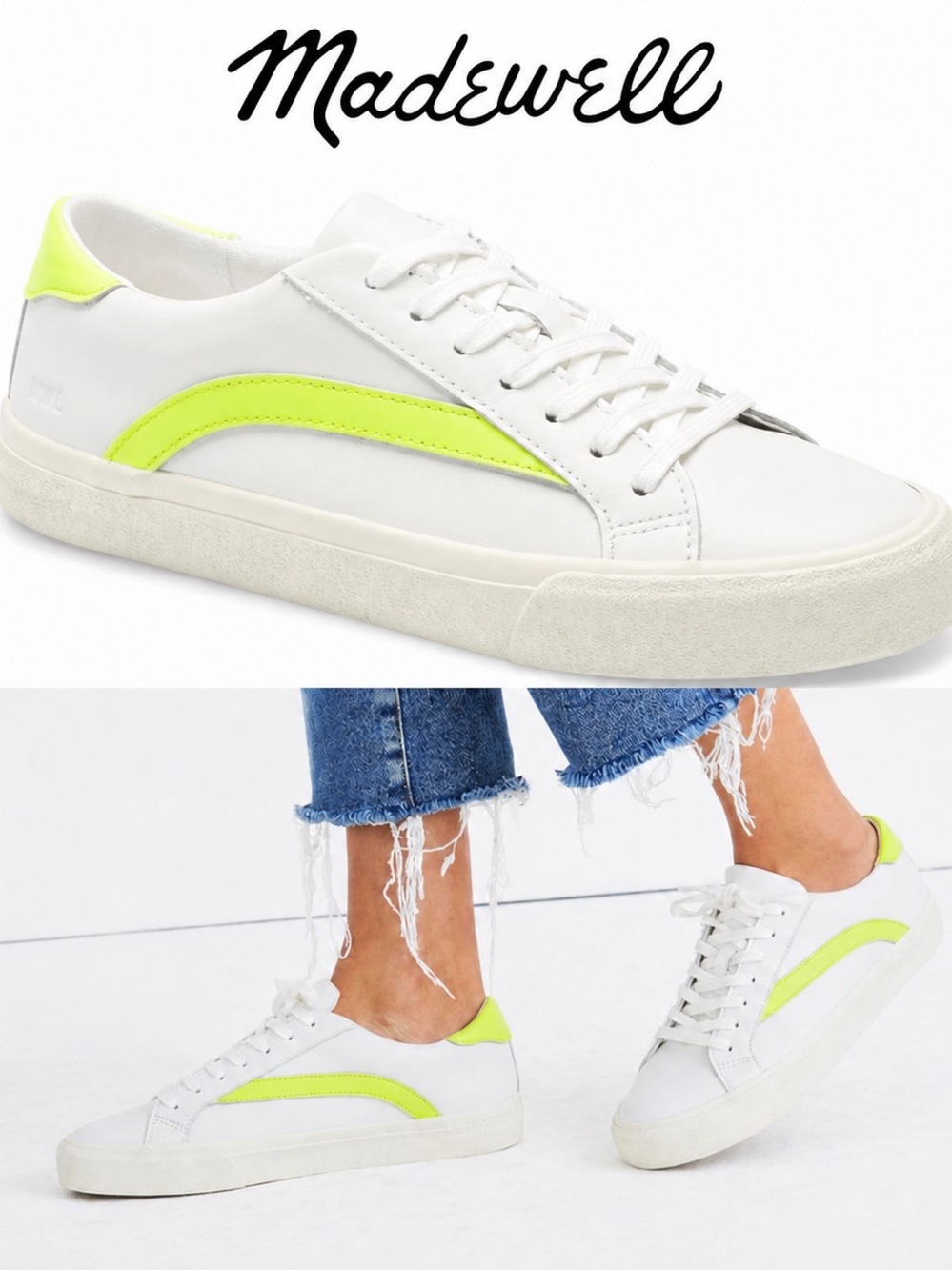 Madewell Sidewalk Low Top Leather Sneakers in Sprout Green Multi US 8.5